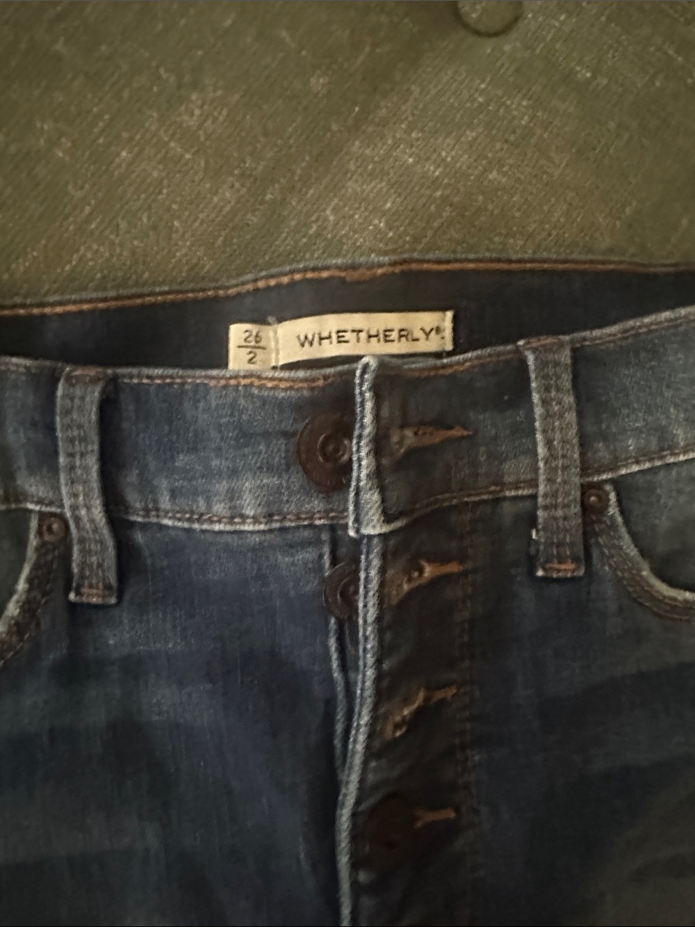 Whetherly Dark Blue High-Rise Button-Front Jean shorts